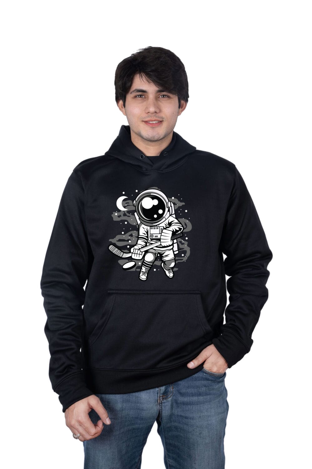 Astronout playing Hockey Printed Hoodie