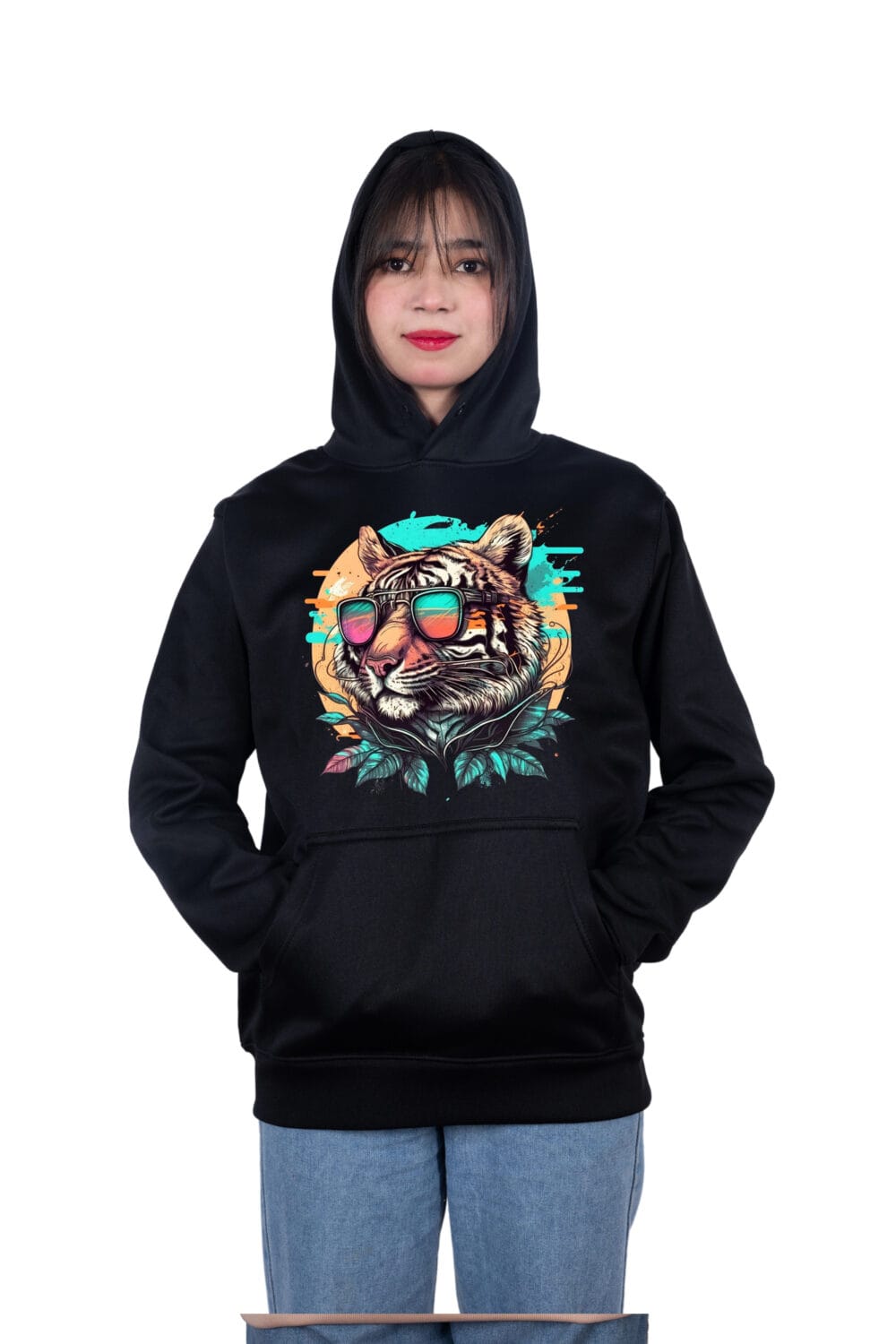 Tiger Wearing Sunglasses Printed Hoodie - Image 2