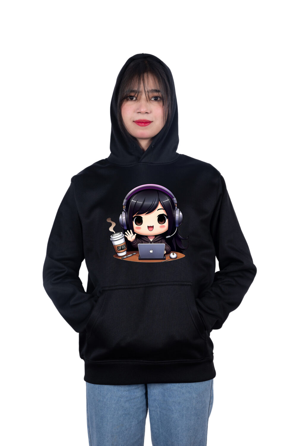 Laptop Girl Printed Hoodie - Image 3