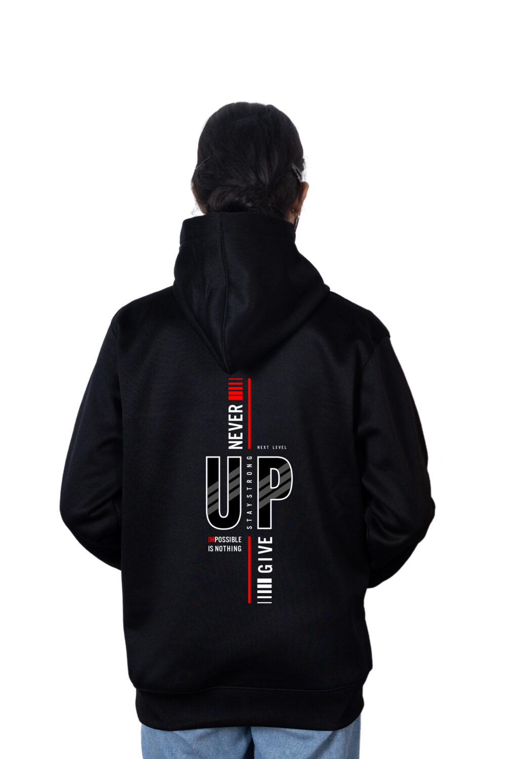 NEVER GIVE UP Typography Printed Hoodie