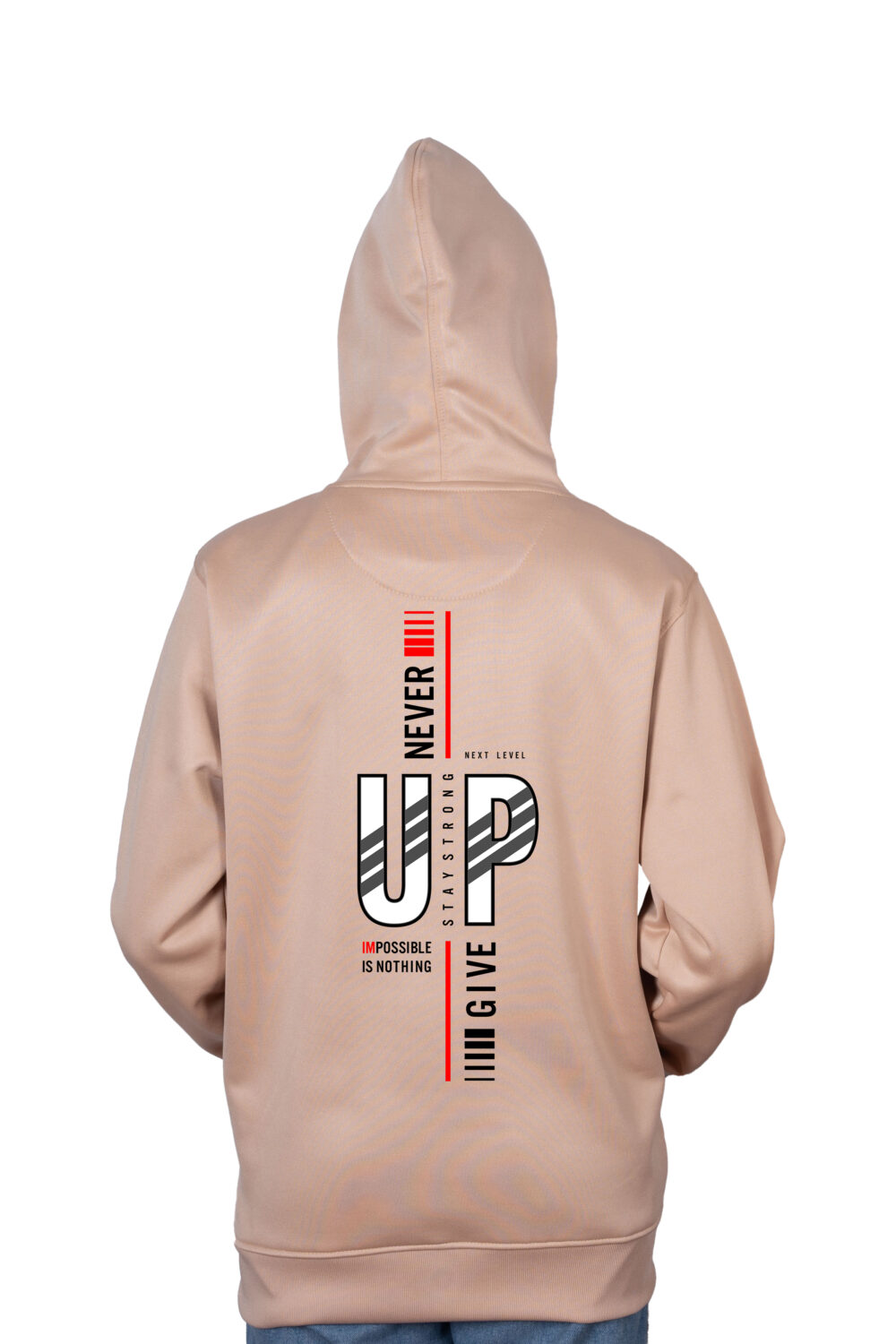 NEVER GIVE UP Typography Printed Hoodie - Image 4