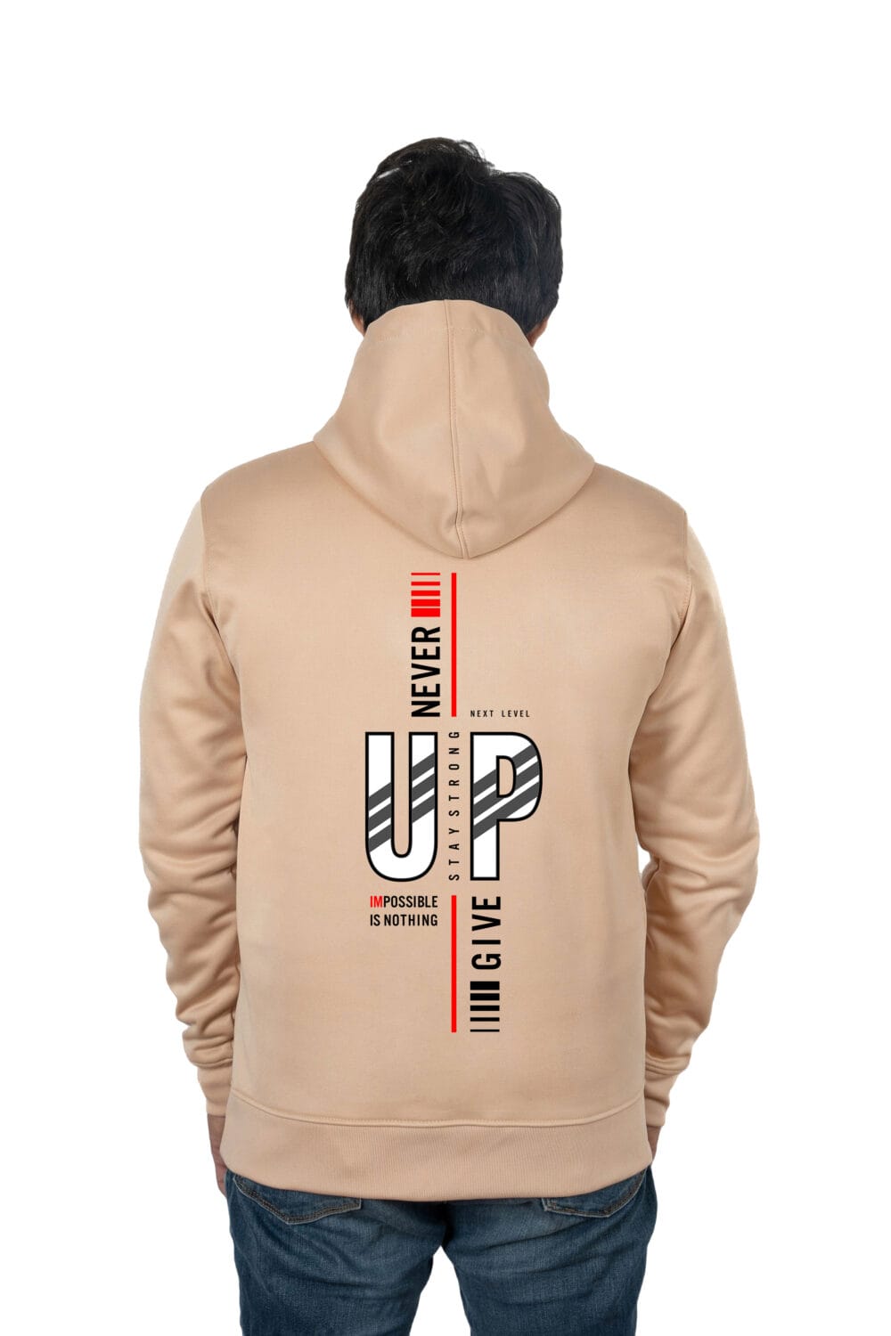 NEVER GIVE UP Typography Printed Hoodie - Image 5
