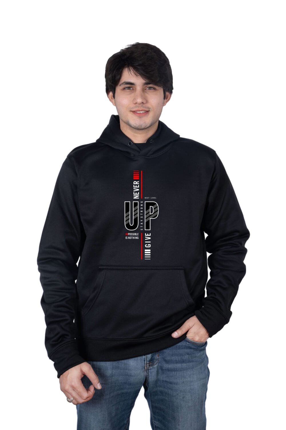 NEVER GIVE UP Typography Printed Hoodie - Image 2
